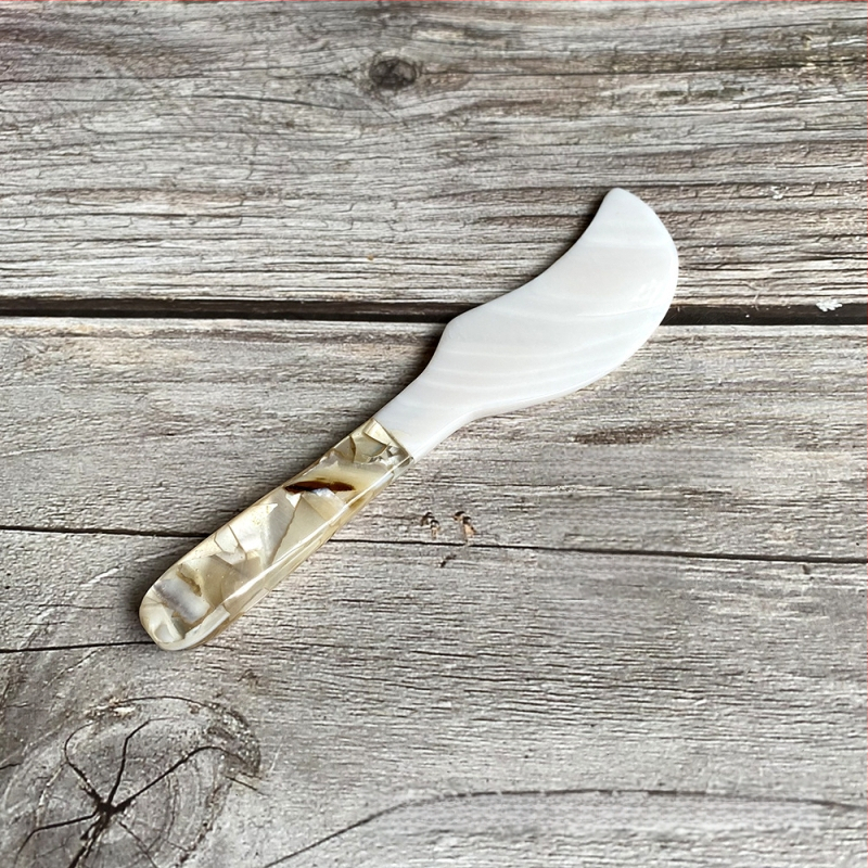 Set ceramic tacâm cu lingură, furculiță și cuțit, cu insertii din scoici și perle pentru desert, premium retro.