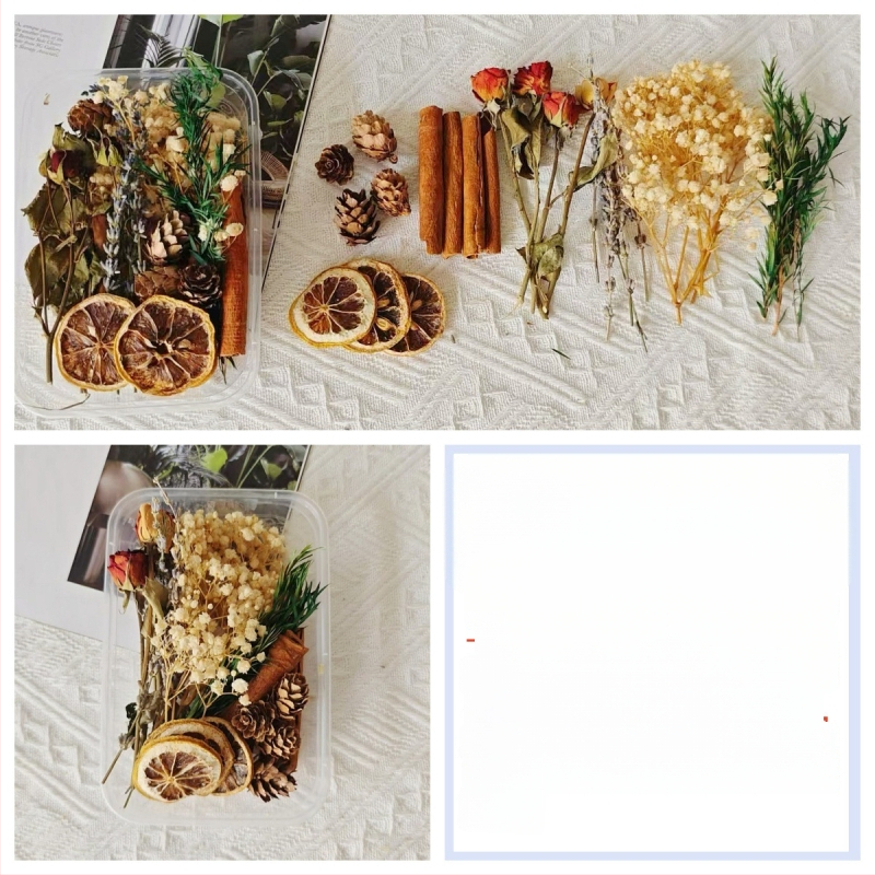 Kit materiale DIY: flori uscate, plante naturale, scorțișoară, decorațiuni lucrate manual