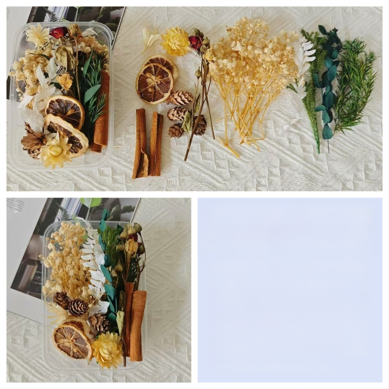 Kit materiale DIY: flori uscate, plante naturale, scorțișoară, decorațiuni lucrate manual