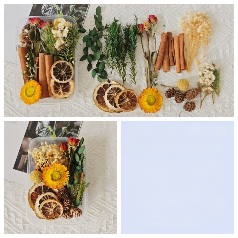 Kit materiale DIY: flori uscate, plante naturale, scorțișoară, decorațiuni lucrate manual