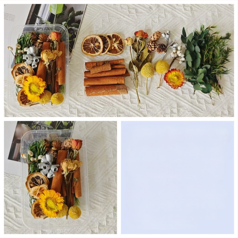 Kit materiale DIY: flori uscate, plante naturale, scorțișoară, decorațiuni lucrate manual