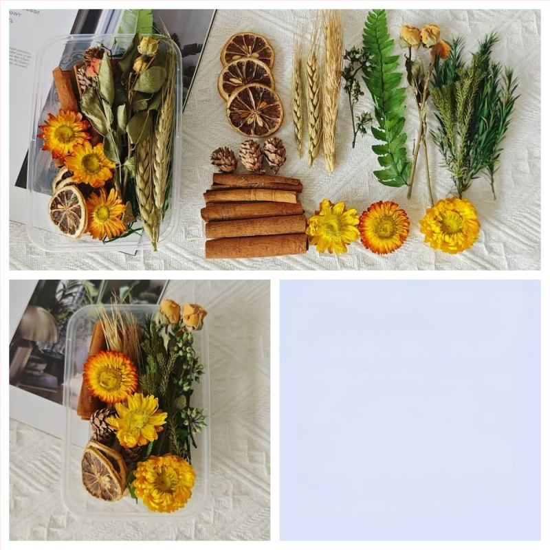 Kit materiale DIY: flori uscate, plante naturale, scorțișoară, decorațiuni lucrate manual