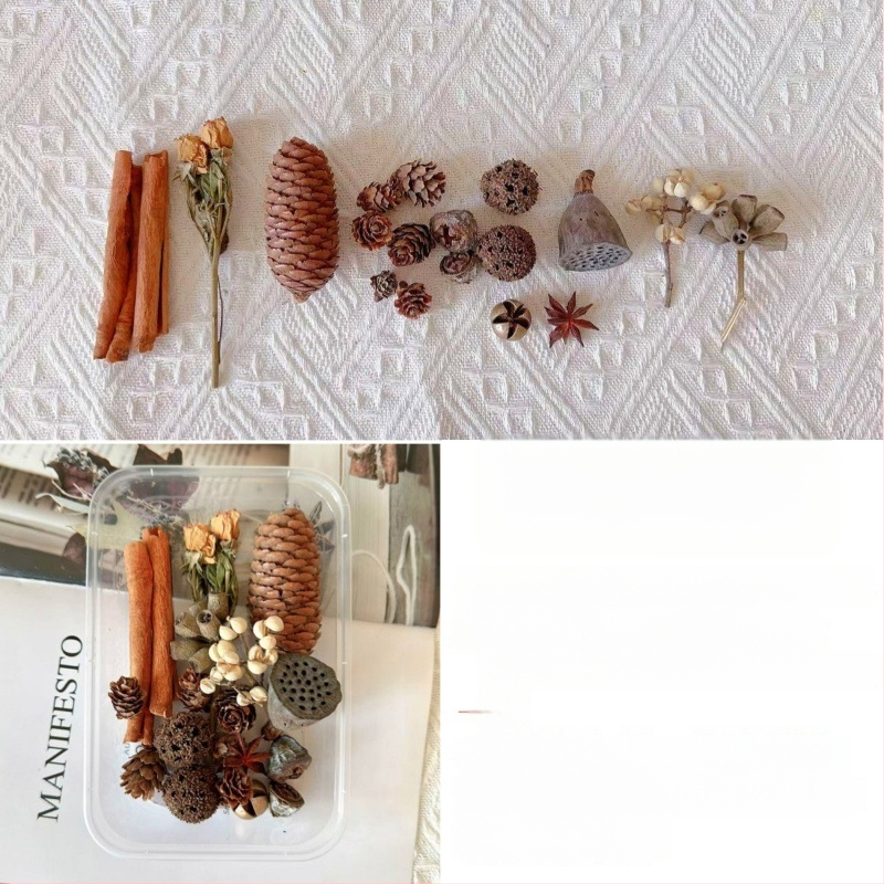 Kit materiale DIY: flori uscate, plante naturale, scorțișoară, decorațiuni lucrate manual