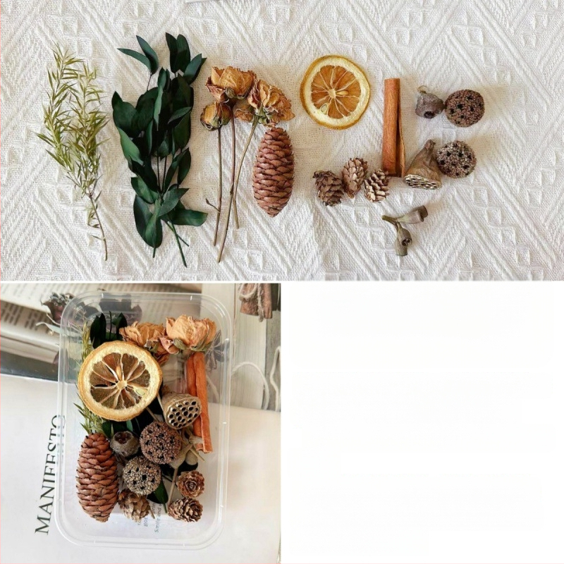 Kit materiale DIY: flori uscate, plante naturale, scorțișoară, decorațiuni lucrate manual