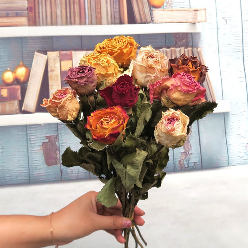 Buchet cu ramuri uscate de trandafiri pentru decor de perete, necolorat