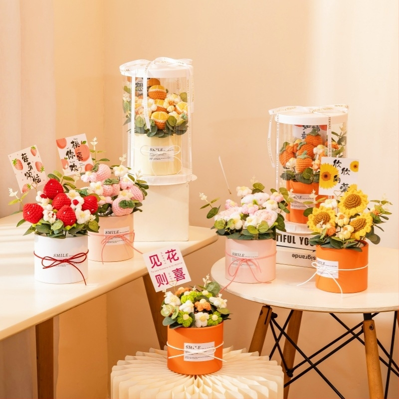 Buchet de Flori Tricotat Manual, Trandafiri Veșnici, Brand Happy Flowers, Ornament pentru Ziua Profesorului