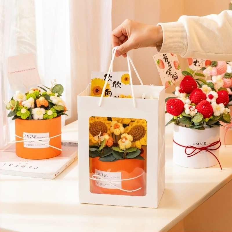 Buchet de Flori Tricotat Manual, Trandafiri Veșnici, Brand Happy Flowers, Ornament pentru Ziua Profesorului