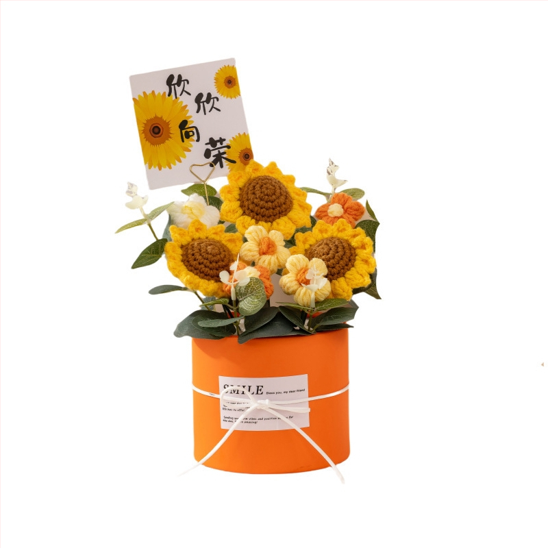 Buchet de Flori Tricotat Manual, Trandafiri Veșnici, Brand Happy Flowers, Ornament pentru Ziua Profesorului