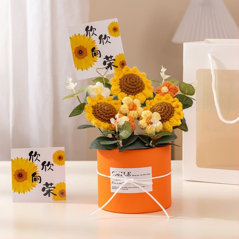 Buchet de Flori Tricotat Manual, Trandafiri Veșnici, Brand Happy Flowers, Ornament pentru Ziua Profesorului