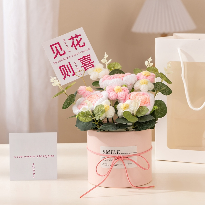 Buchet de Flori Tricotat Manual, Trandafiri Veșnici, Brand Happy Flowers, Ornament pentru Ziua Profesorului