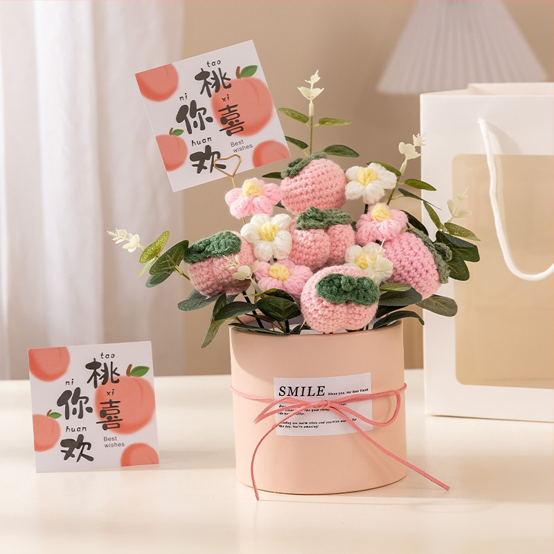 Buchet de Flori Tricotat Manual, Trandafiri Veșnici, Brand Happy Flowers, Ornament pentru Ziua Profesorului