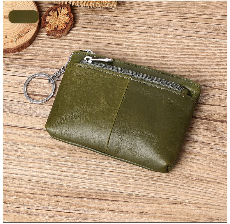 Portofel monedă din piele naturală, din piele de vită de prim strat, cu compartimente pentru monede, carduri și chei — stil urban