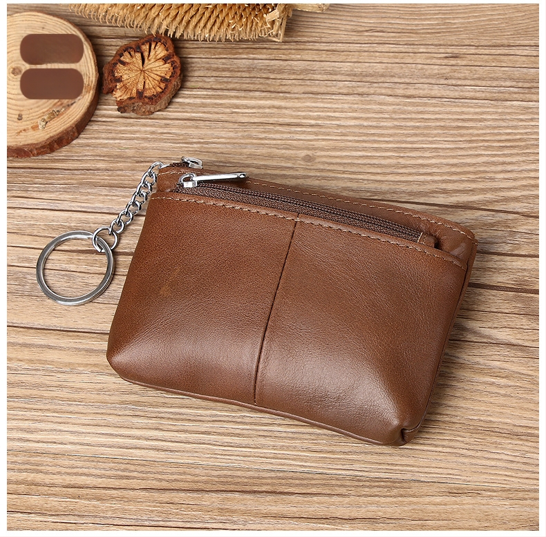 Portofel monedă din piele naturală, din piele de vită de prim strat, cu compartimente pentru monede, carduri și chei — stil urban