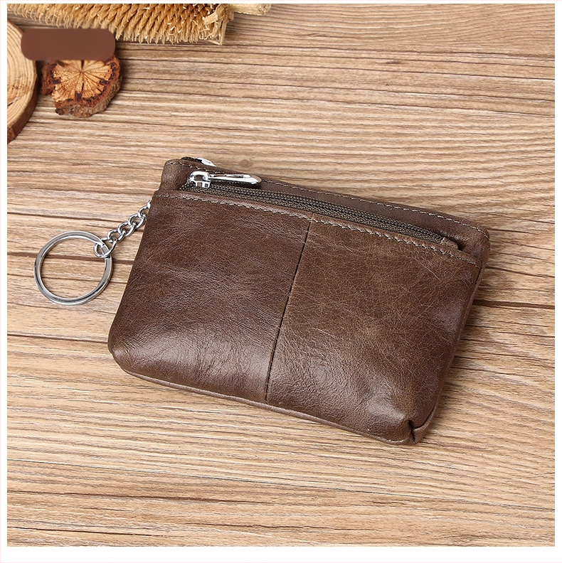 Portofel monedă din piele naturală, din piele de vită de prim strat, cu compartimente pentru monede, carduri și chei — stil urban