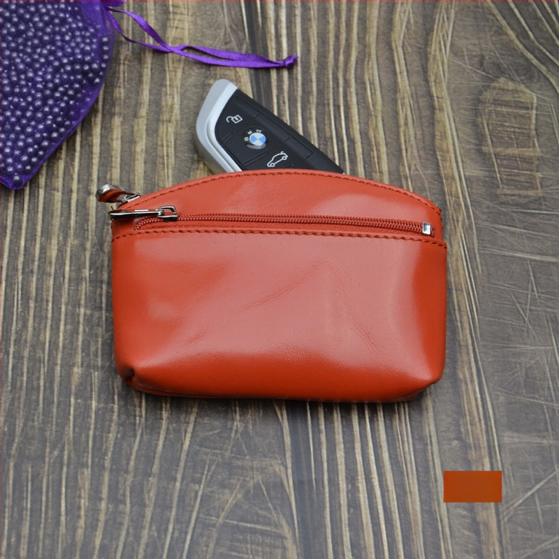 Portofel monedă din piele naturală, din piele de vită de prim strat, cu compartimente pentru monede, carduri și chei — stil urban