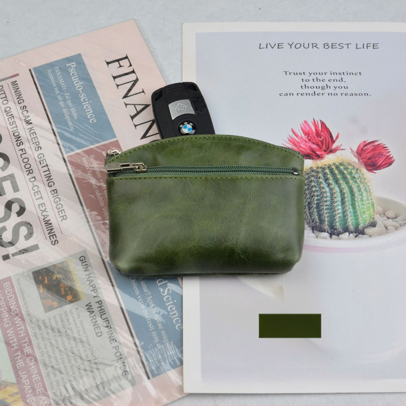 Portofel monedă din piele naturală, din piele de vită de prim strat, cu compartimente pentru monede, carduri și chei — stil urban