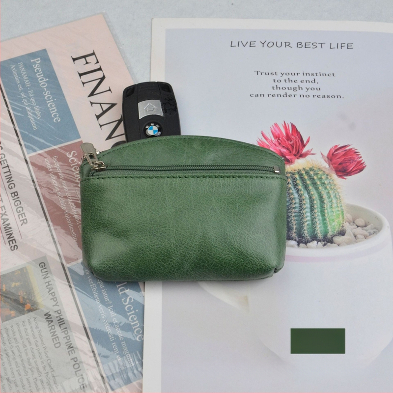 Portofel monedă din piele naturală, din piele de vită de prim strat, cu compartimente pentru monede, carduri și chei — stil urban