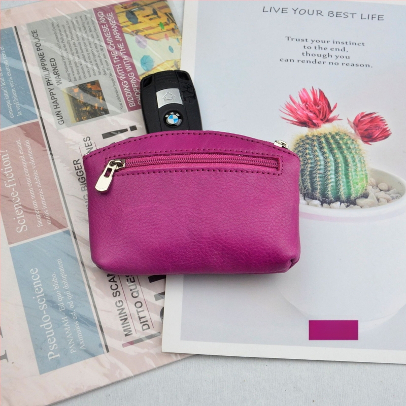 Portofel monedă din piele naturală, din piele de vită de prim strat, cu compartimente pentru monede, carduri și chei — stil urban