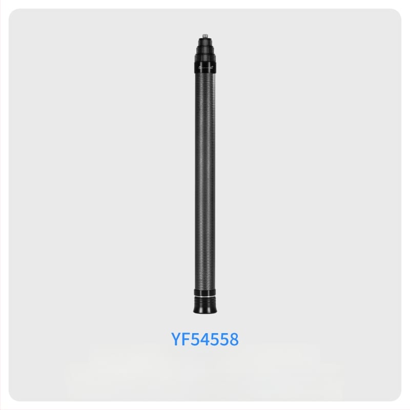 7-szakaszos teleszkópos selfie-sticka szénszálas és alumínium ötvözetből, 1/4 hüvelyk csatlakozással és action kamera kompatibilitás, teherbírás kevesebb mint 2 kg