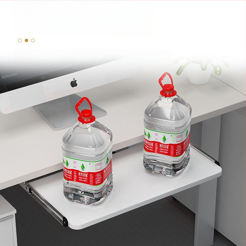 Клавиатурна поставка за бюро 022 – хардуерен корпус и дървена плоча, двусекционен плъзгащ механизъм, модерен минималистичен офис аксесоар