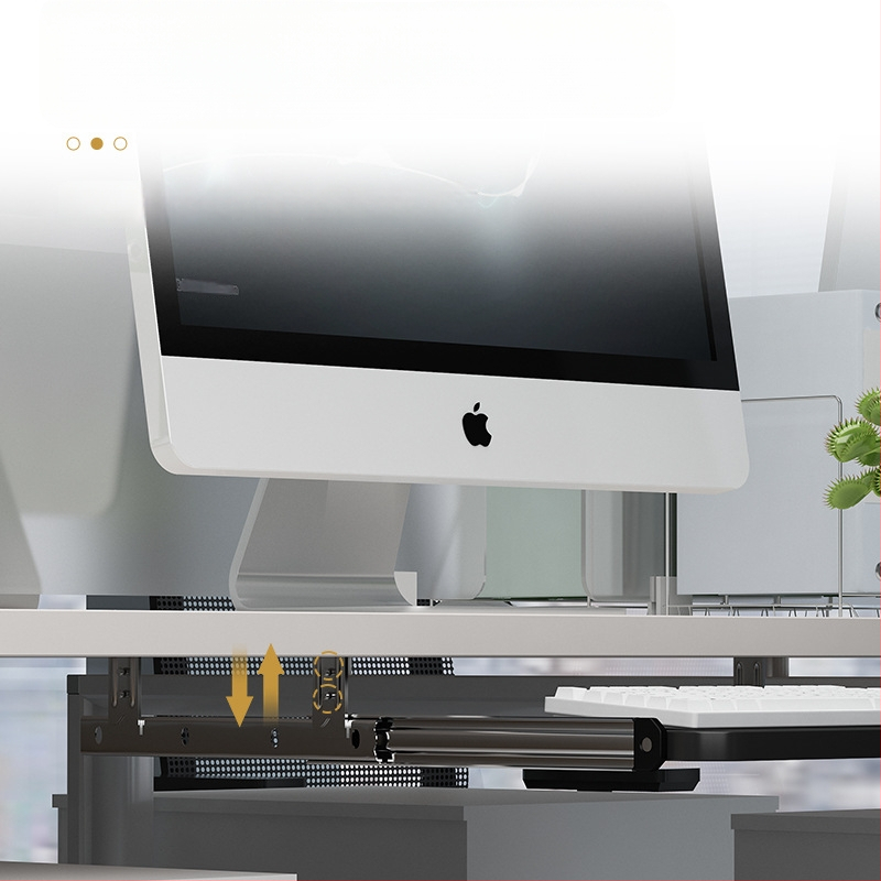 Клавиатурна поставка за бюро 022 – хардуерен корпус и дървена плоча, двусекционен плъзгащ механизъм, модерен минималистичен офис аксесоар