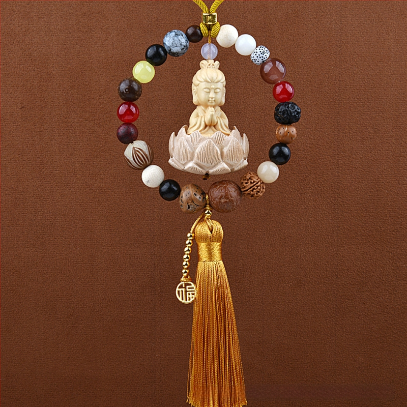 18 gyöngyös Bodhi autómedál – vintage fa belső dekoráció