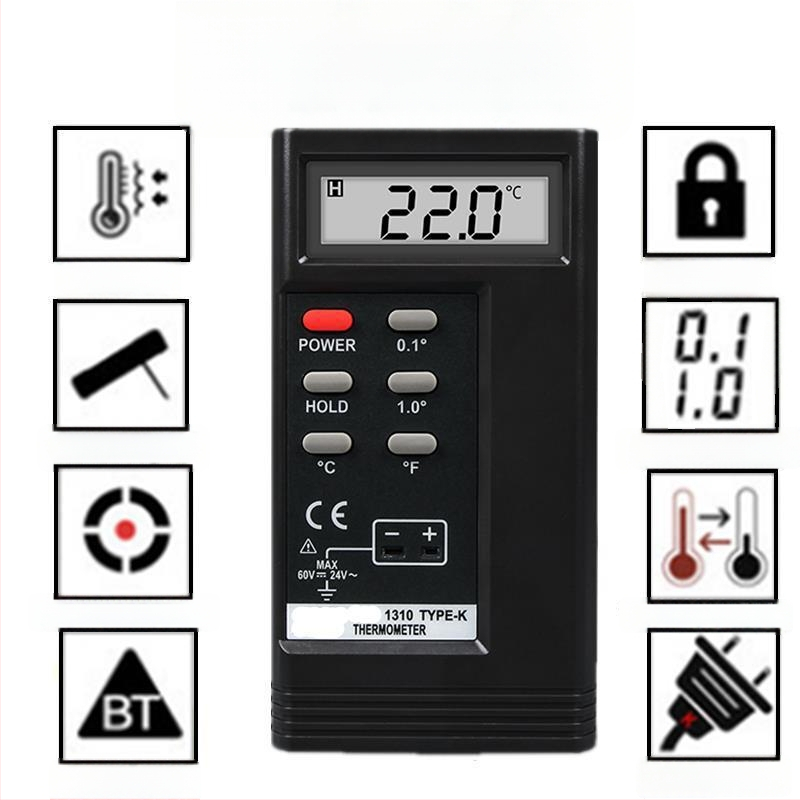 YD1310 цифров термометър - индустриален електронен термометър с NR сонда, обхват 0–1300°C, резолюция 0.5°C, точност клас 1.0