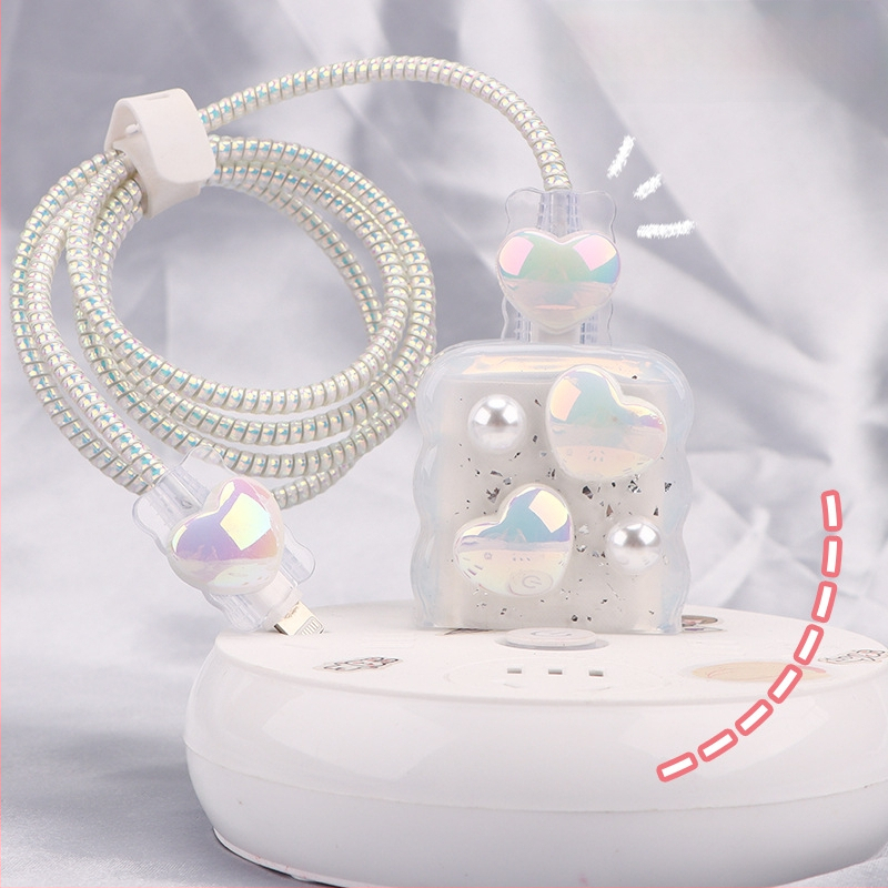 TPU защитен калъф за кабел за зареждане с вграден навивател, тип 12, стил навиване японски и корейски за iPhone и iPad