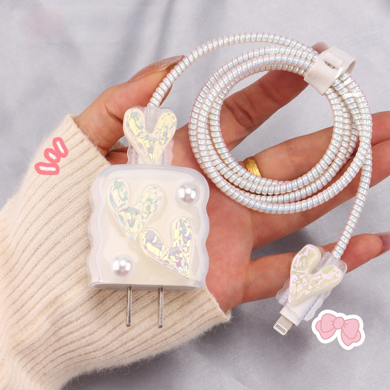 TPU защитен калъф за кабел за зареждане с вграден навивател, тип 12, стил навиване японски и корейски за iPhone и iPad