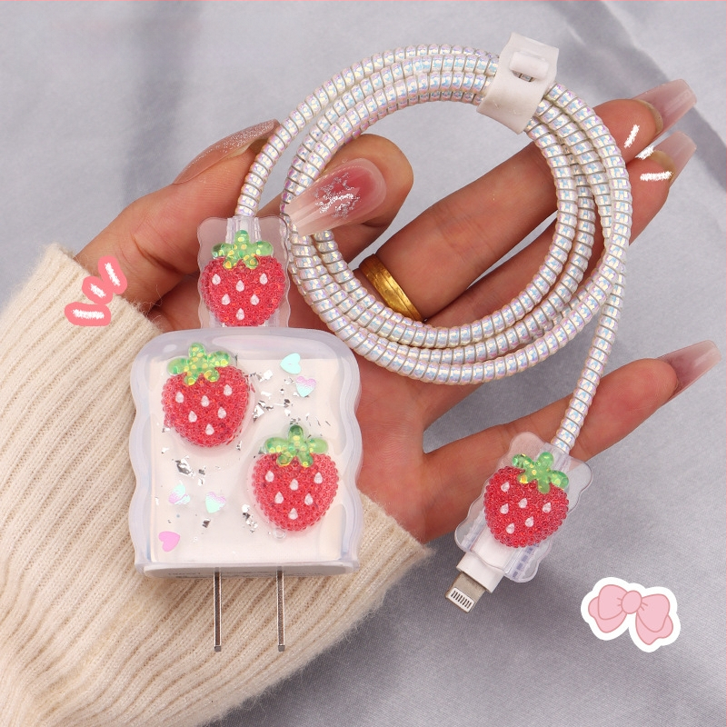 TPU защитен калъф за кабел за зареждане с вграден навивател, тип 12, стил навиване японски и корейски за iPhone и iPad