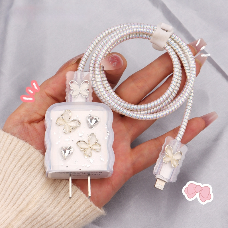 TPU защитен калъф за кабел за зареждане с вграден навивател, тип 12, стил навиване японски и корейски за iPhone и iPad