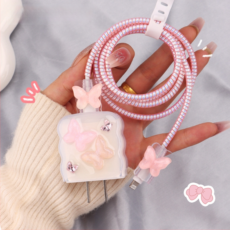 TPU защитен калъф за кабел за зареждане с вграден навивател, тип 12, стил навиване японски и корейски за iPhone и iPad