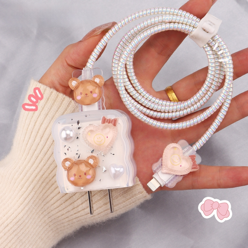 TPU защитен калъф за кабел за зареждане с вграден навивател, тип 12, стил навиване японски и корейски за iPhone и iPad