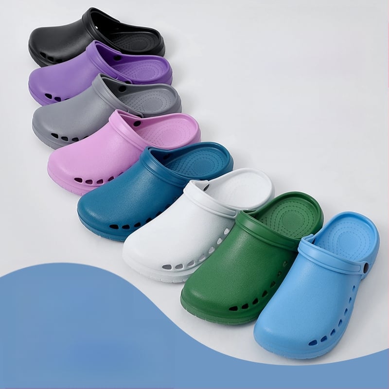 Pantofi chirurgicali unisex cu partea superioară EVA, talpă EVA, căptușeală din piele, toc în formă de pană, grosime talpă 3–5 cm