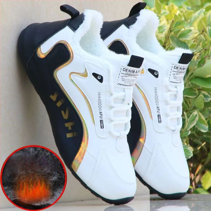 Pantofi sport de iarnă casual, partea superioară din piele microfibră, căptușeală fleece, talpă din cauciuc, închidere cu șiret, înălțime toc 3-5 cm