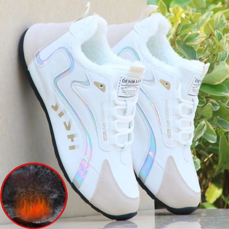 Pantofi sport de iarnă casual, partea superioară din piele microfibră, căptușeală fleece, talpă din cauciuc, închidere cu șiret, înălțime toc 3-5 cm