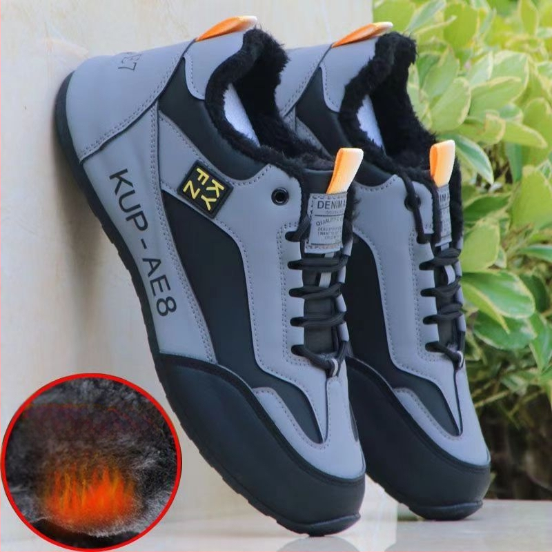 Pantofi sport de iarnă casual, partea superioară din piele microfibră, căptușeală fleece, talpă din cauciuc, închidere cu șiret, înălțime toc 3-5 cm