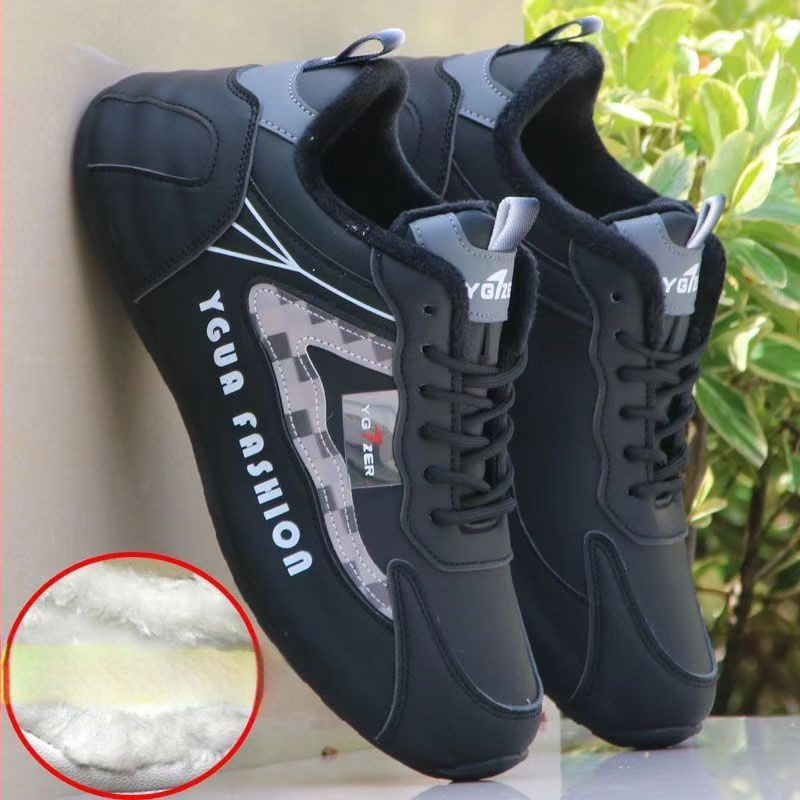 Pantofi sport de iarnă casual, partea superioară din piele microfibră, căptușeală fleece, talpă din cauciuc, închidere cu șiret, înălțime toc 3-5 cm