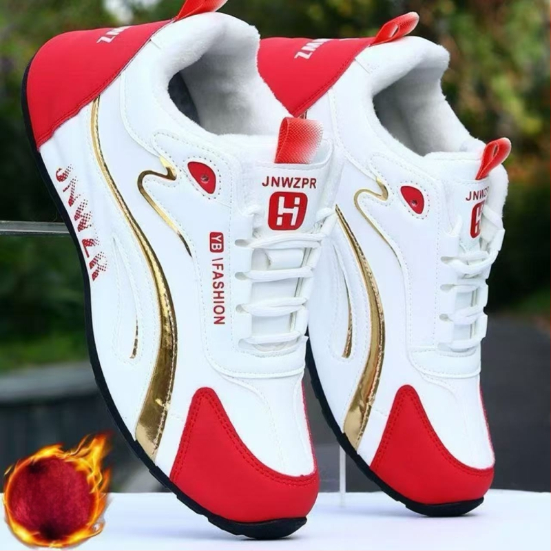 Pantofi sport de iarnă casual, partea superioară din piele microfibră, căptușeală fleece, talpă din cauciuc, închidere cu șiret, înălțime toc 3-5 cm