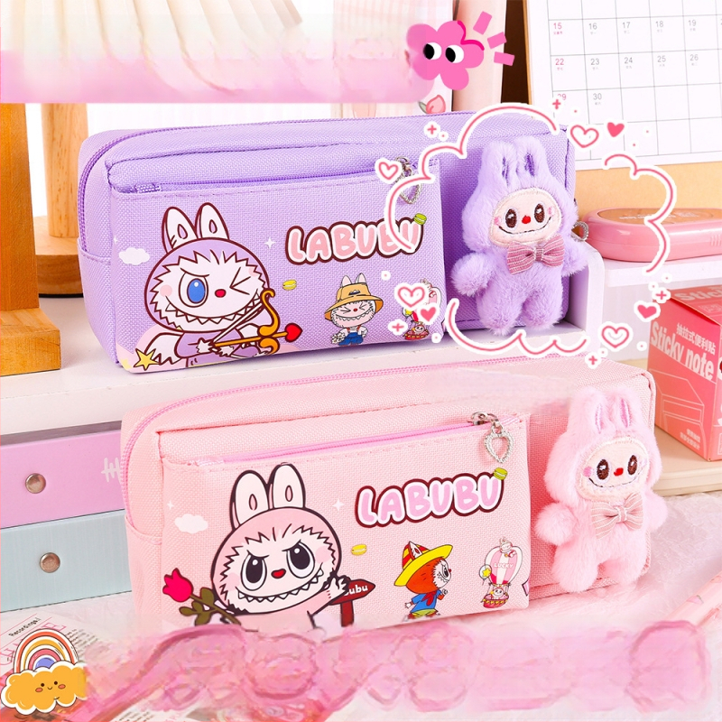 Labubu калъф за моливи с карикатурен принт, канвас, голям капацитет, корейска версия