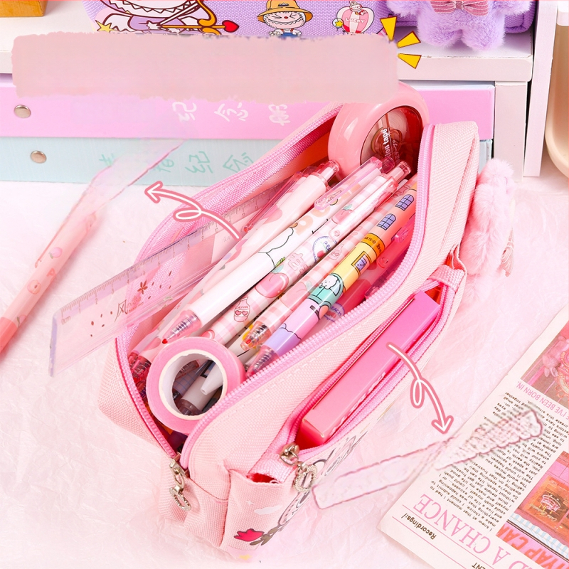 Labubu калъф за моливи с карикатурен принт, канвас, голям капацитет, корейска версия