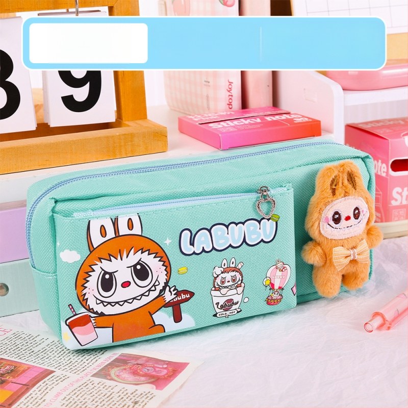 Labubu калъф за моливи с карикатурен принт, канвас, голям капацитет, корейска версия
