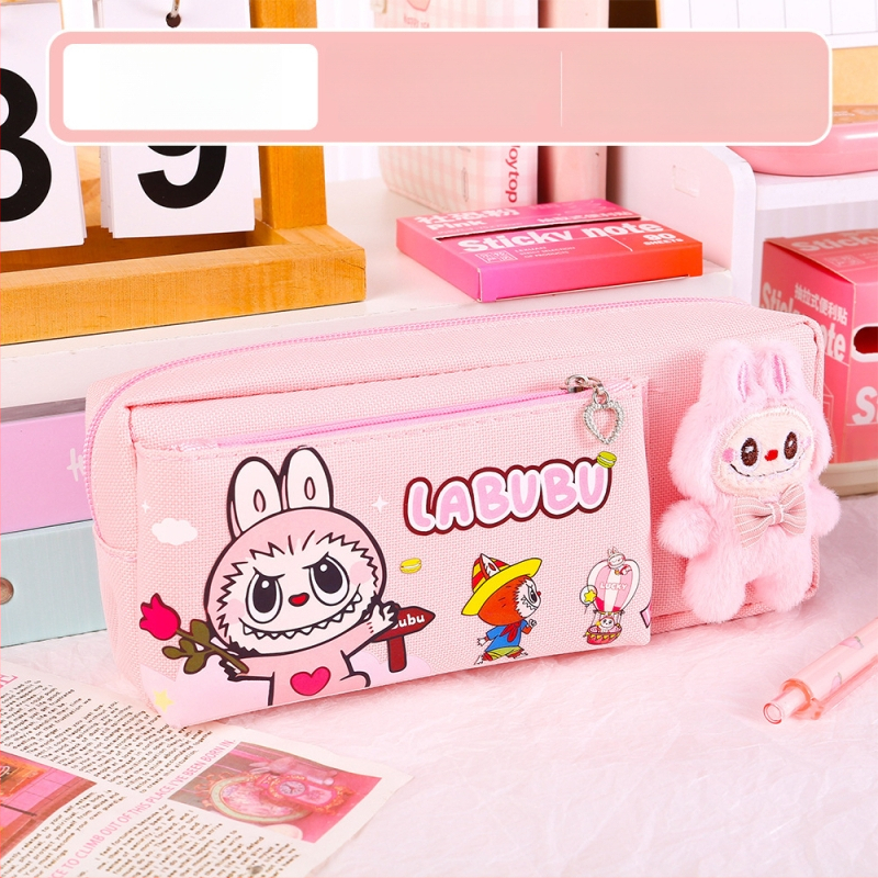 Labubu калъф за моливи с карикатурен принт, канвас, голям капацитет, корейска версия