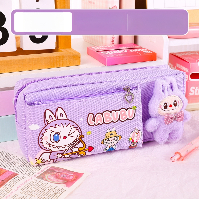 Labubu калъф за моливи с карикатурен принт, канвас, голям капацитет, корейска версия