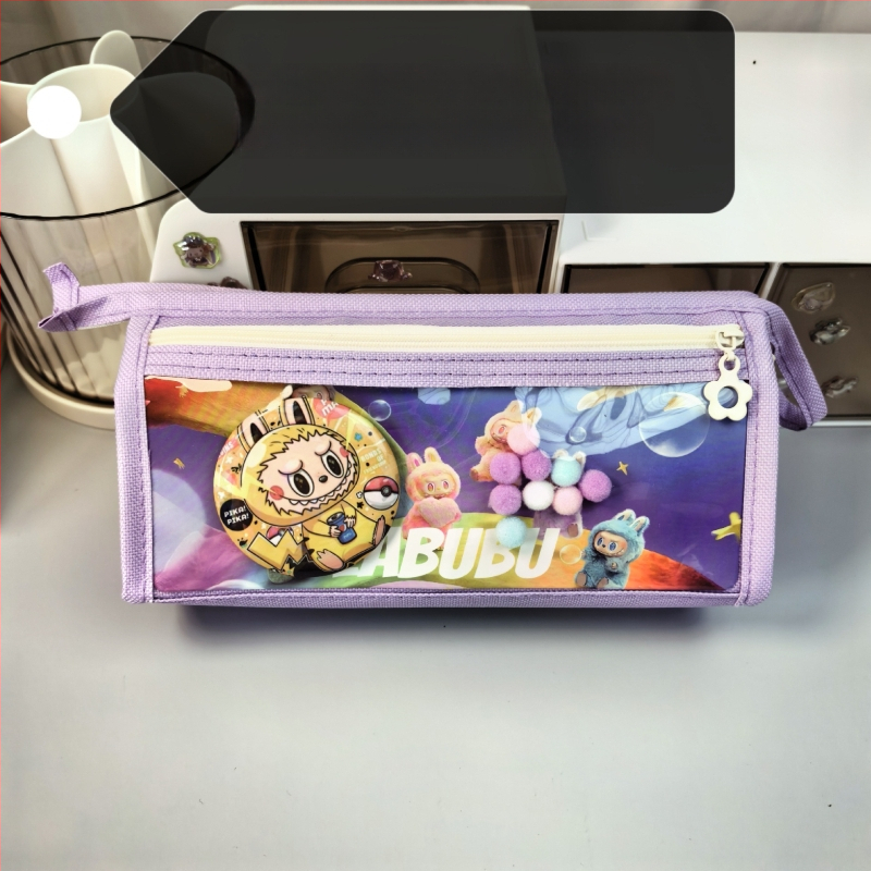 Labubu калъф за моливи с карикатурен принт, канвас, голям капацитет, корейска версия