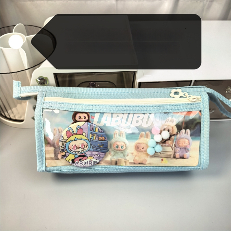 Labubu калъф за моливи с карикатурен принт, канвас, голям капацитет, корейска версия