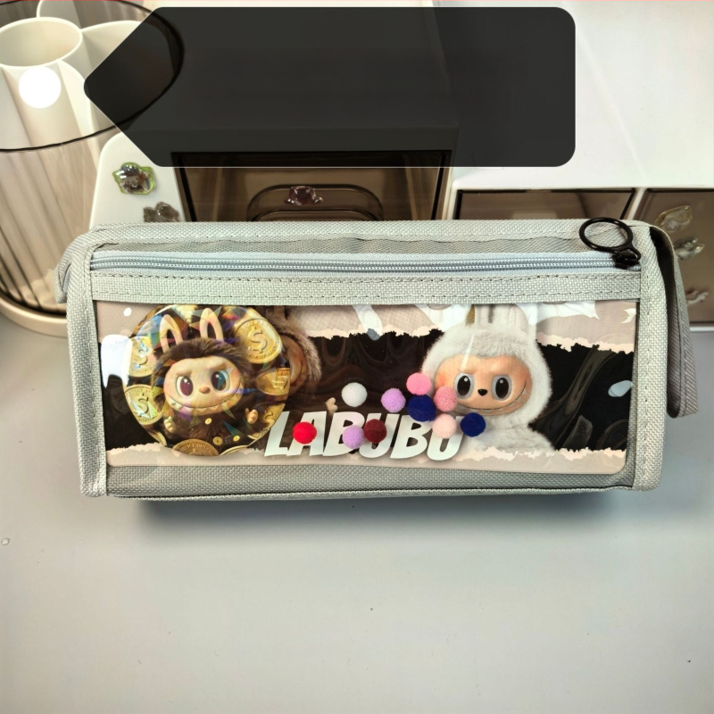 Labubu калъф за моливи с карикатурен принт, канвас, голям капацитет, корейска версия