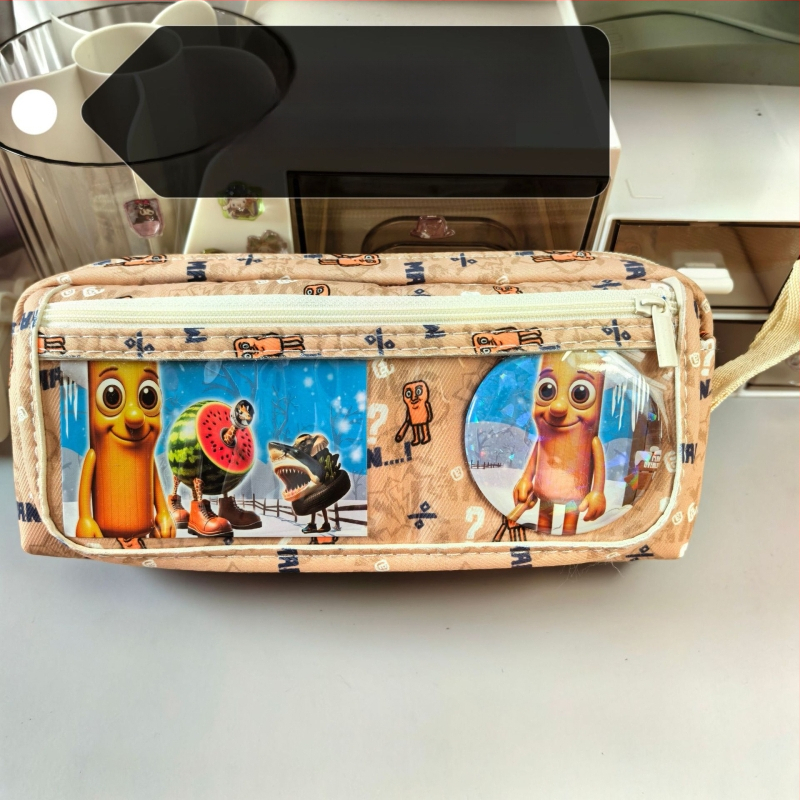 Labubu калъф за моливи с карикатурен принт, канвас, голям капацитет, корейска версия