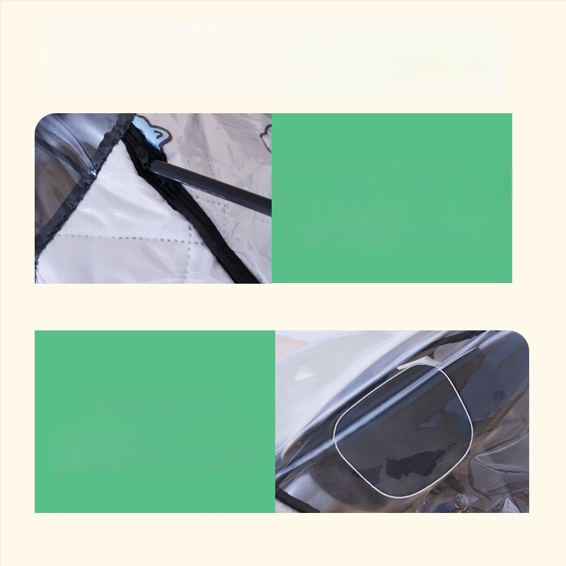 Предно ветробранно стъкло за електрически мотоциклет – прозрачно, водоустойчиво, слънцезащитно; модел 001; подходящо за мотори с огледало за обратно виждане и без кошница; материал: Oxford плат + пластмаса