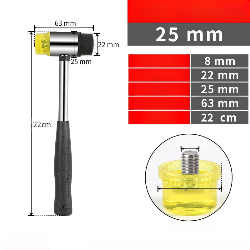 Монтажен чук с гумена глава и сваляща се двойна глава, стоманена дръжка (Марка: Golden eagle; Материал на главата: гума; Материал на дръжката: стомана; Нетно тегло: 1 кг; Спецификация: 25303540)